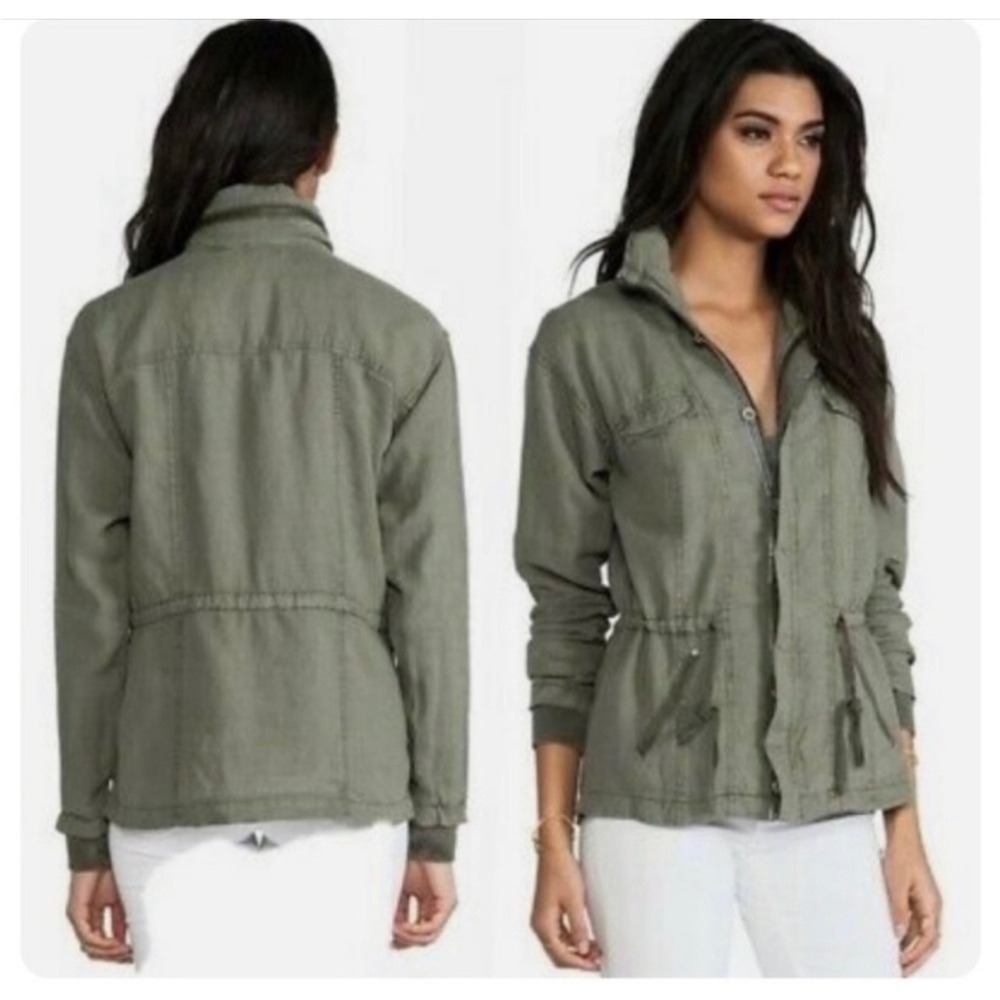 Michael Stars Womens Olive Green 100% Linen Utility Field Jacket TJWNT57 Small